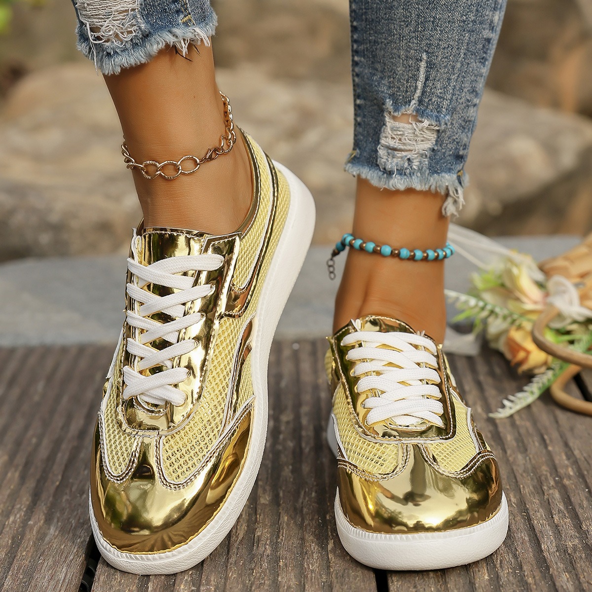 أحذية رياضية نسائية جديدة قابل - مراجعة Knit Fabric Lace Up Sneakers وسعره