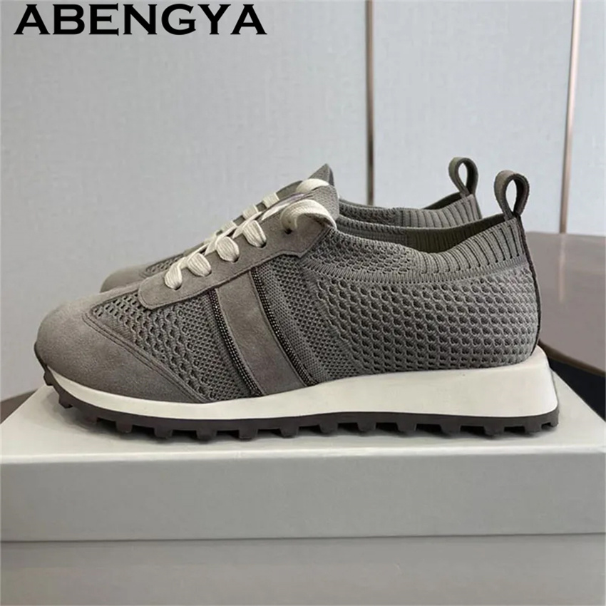 أحذية نسائية مسطحة كاجوال منسو - مراجعة Knit Fabric Lace Up Sneakers وسعره