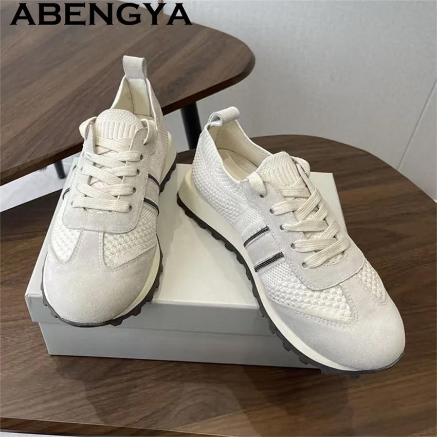 أحذية نسائية مسطحة كاجوال منسو - مراجعة Knit Fabric Lace Up Sneakers وسعره